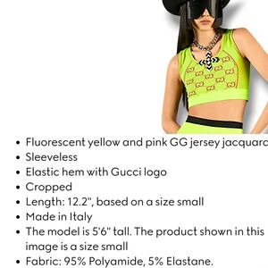 NWT Gucci Monogram Neon Fluorescent Yellow & Pink Jacquard Jersey Crop Top Large